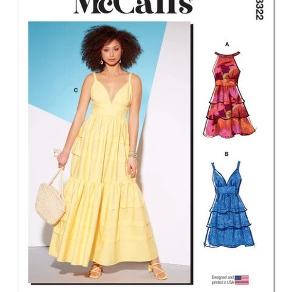 McCall's M8322 Sewing Pattern, Misses' and Women's Dresses with Tiered Skirt, Halter and Spaghetti Strap Dresses, Casual Summer Dress