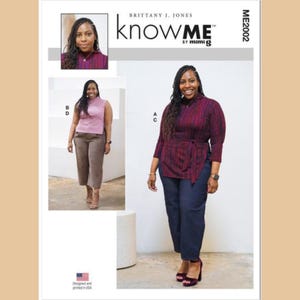 Know Me ME2002 Sewing Pattern for Misses' Knit Mock Turtleneck Tops and Trouser Style Jeans, Casual Top with Sleeve Variations