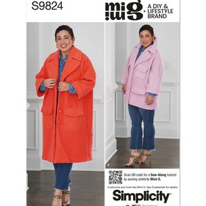 Simplicity S9824 Sewing Pattern for a  Misses&#39; Coat in Two Lengths by Mimi G Style, Relaxed Fit Oversized Jacket in Two Lengths