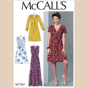 McCall&#39;s M7381 Sewing Pattern for Misses&#39; Loose Fitting Pullover Deep-V Neckline Dress, Casual Maxi or Shortie Dress with Sleeve Variations
