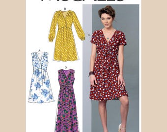 McCall&#39;s M7381 Sewing Pattern for Misses&#39; Loose Fitting Pullover Deep-V Neckline Dress, Casual Maxi or Shortie Dress with Sleeve Variations