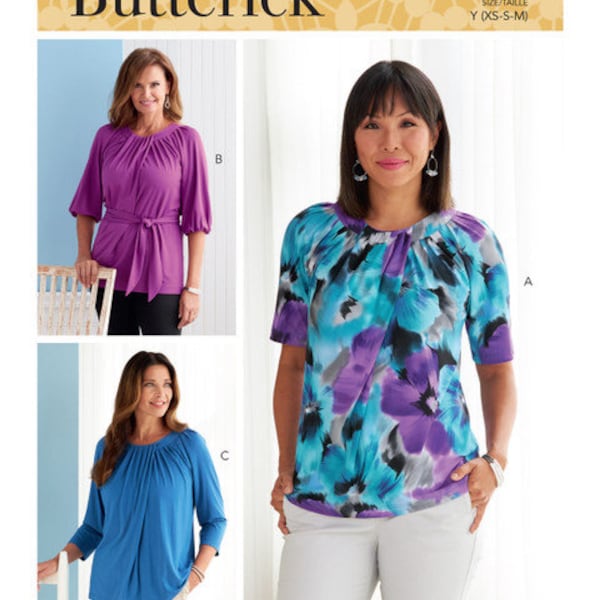 Butterick B6829 Sewing Pattern, Misses and Plus Size Easy to Sew Loose Fitting Knit Top and Sash, Women's Blouse with Sleeve Variations