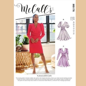 McCall's M8176 Sewing Pattern for Misses Retro 80's Style Dresses with Skirt & Sleeve Options, Dress with Gathered Skirt and Lined Bodice