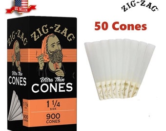 Zig-Zag Ultra Thin Paper Cones 1 1/4 Size 50 -100 - 200 Pack Repackaged from Bulk In White Box