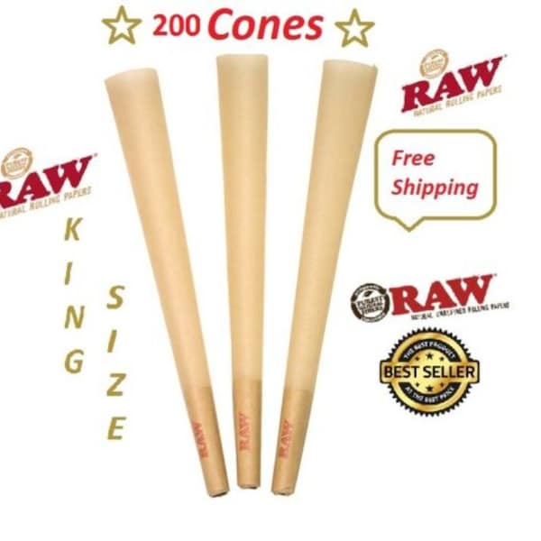 Raw King Size Classic Unbleached Natural 109mm pre rolled cone 50 / 75 / 100 / 150 / 200 cones