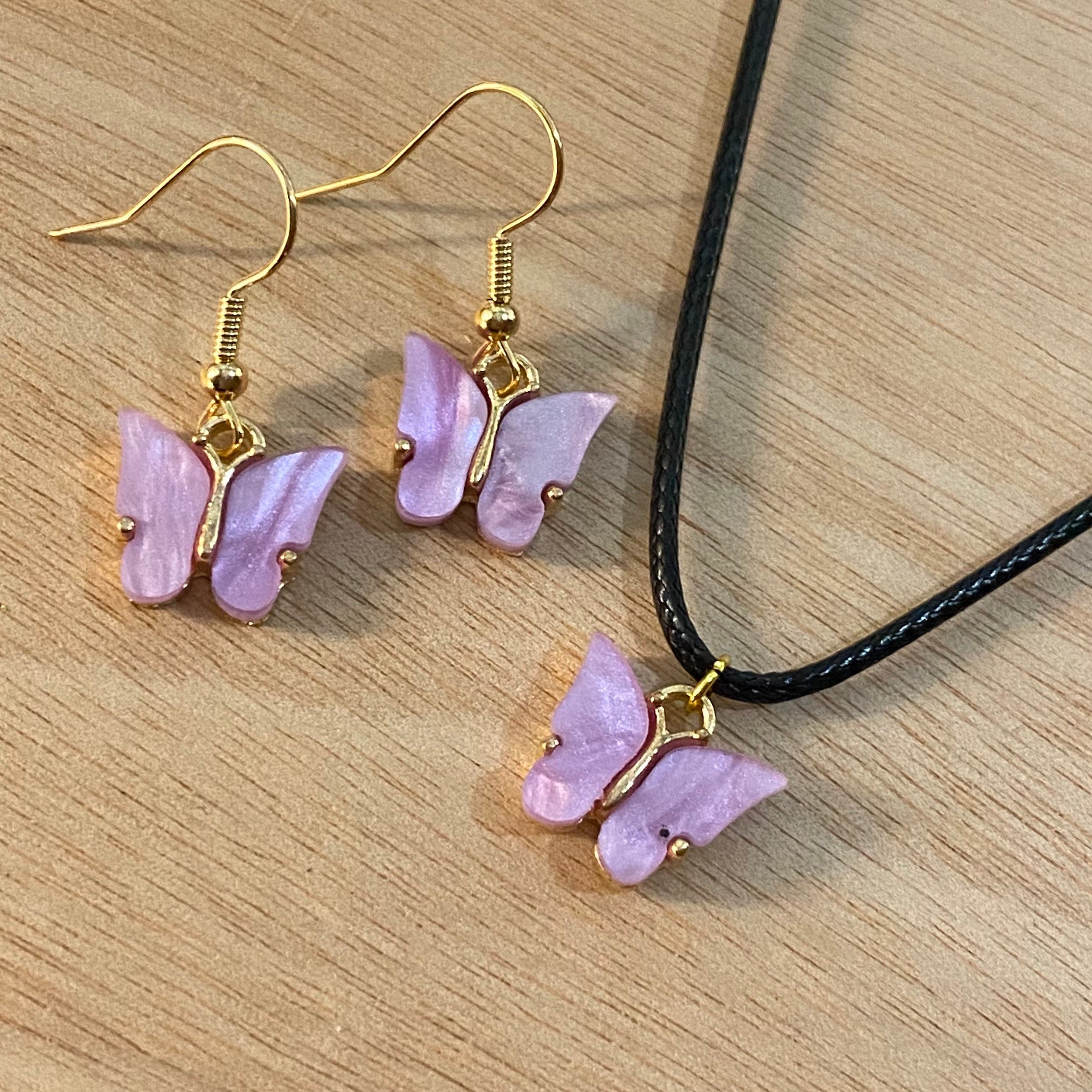 蝶のイヤリングとネックレスのセット - さまざまな色 - Etsy 日本