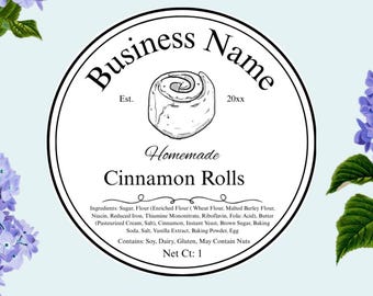 DIGITAL TEMPLATE Cinnamon Roll Cottage Food Label 3x3