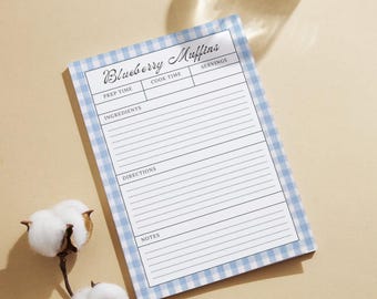 4x6 Blue Gingham Recipe Card Digital Download