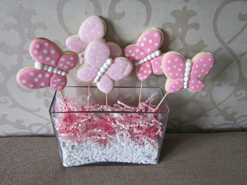 Hand Decorated Sugar Cookies Butterflies On A Stick Etsy