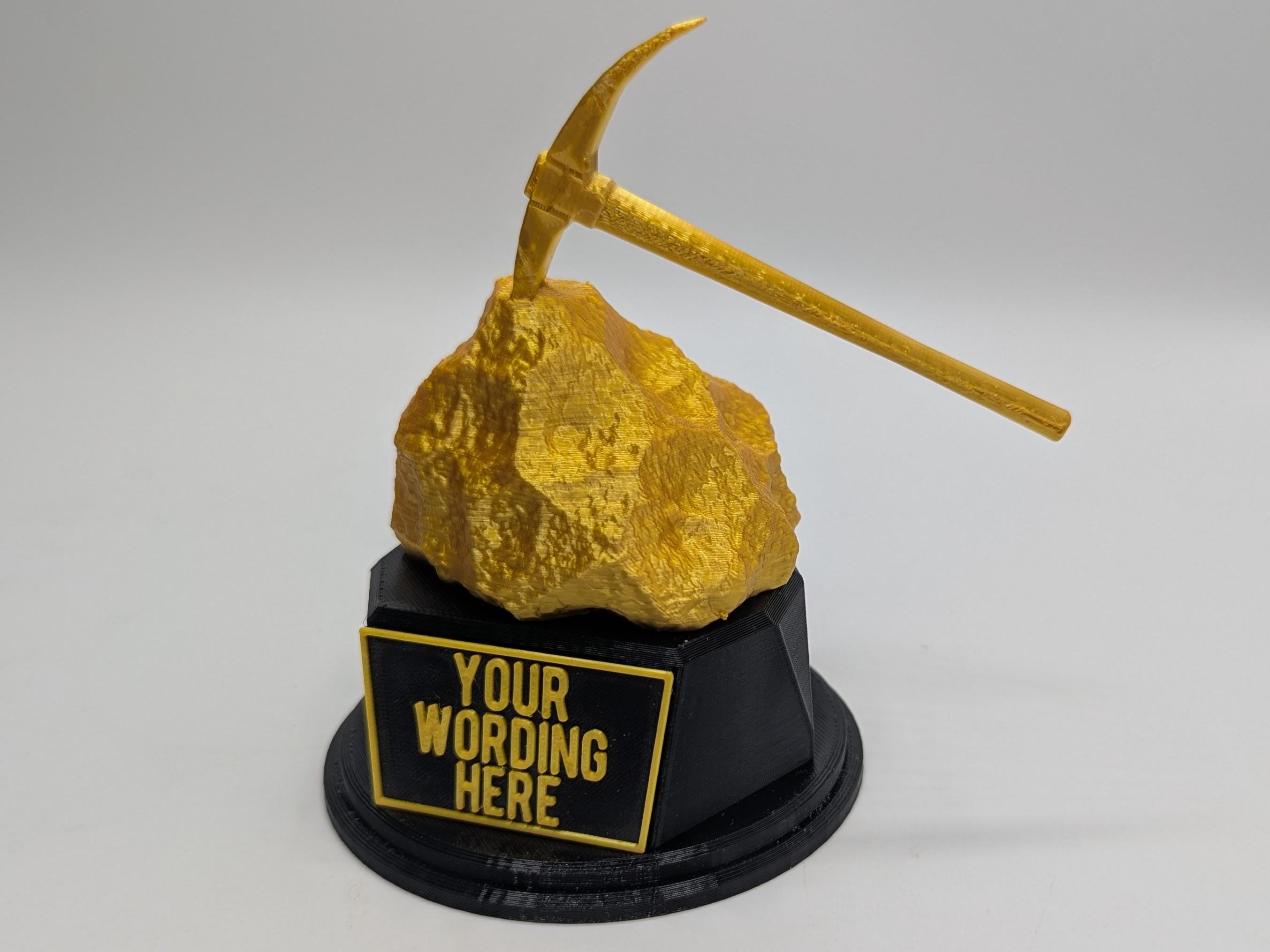 Gold Digger Trophy, Gold Nugget Award, Custom Trophy Gift, Pick