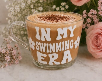 My Swimming Era Mug, Gift for Her, Present For Her, Swim Teacher Gift, Swim Coach Gift, Swimmer Glass Mug, Swimming Gift Glass, Swim Team