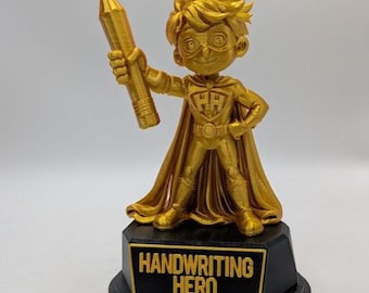 Personalised Hero Trophy, Handwriting Award, Teacher Award Trophy, Writing Trophy Award, Writing Gift, Office Hero Award Trophy, Hero Gift