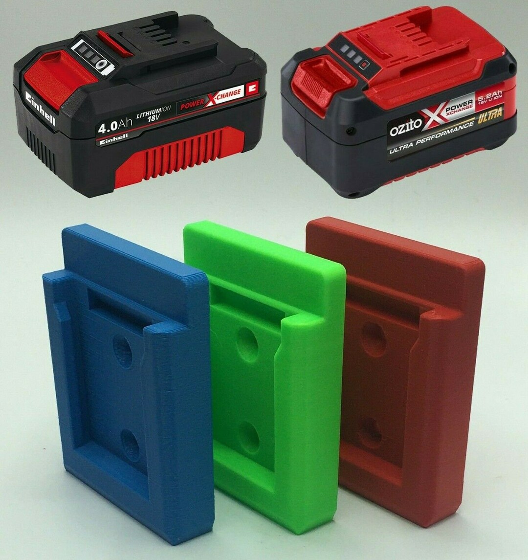 thumbnail interactive-video image 1 of 4x Einhell 18V Battery Wall Mount: Undershelf Holder, 3D Printed In UK, Li-Ion 1 of 2