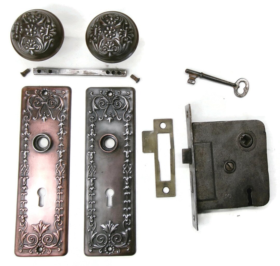 Antique Door Set Victorian / Eastlake Backplate Knob Mortise Lock Key ...