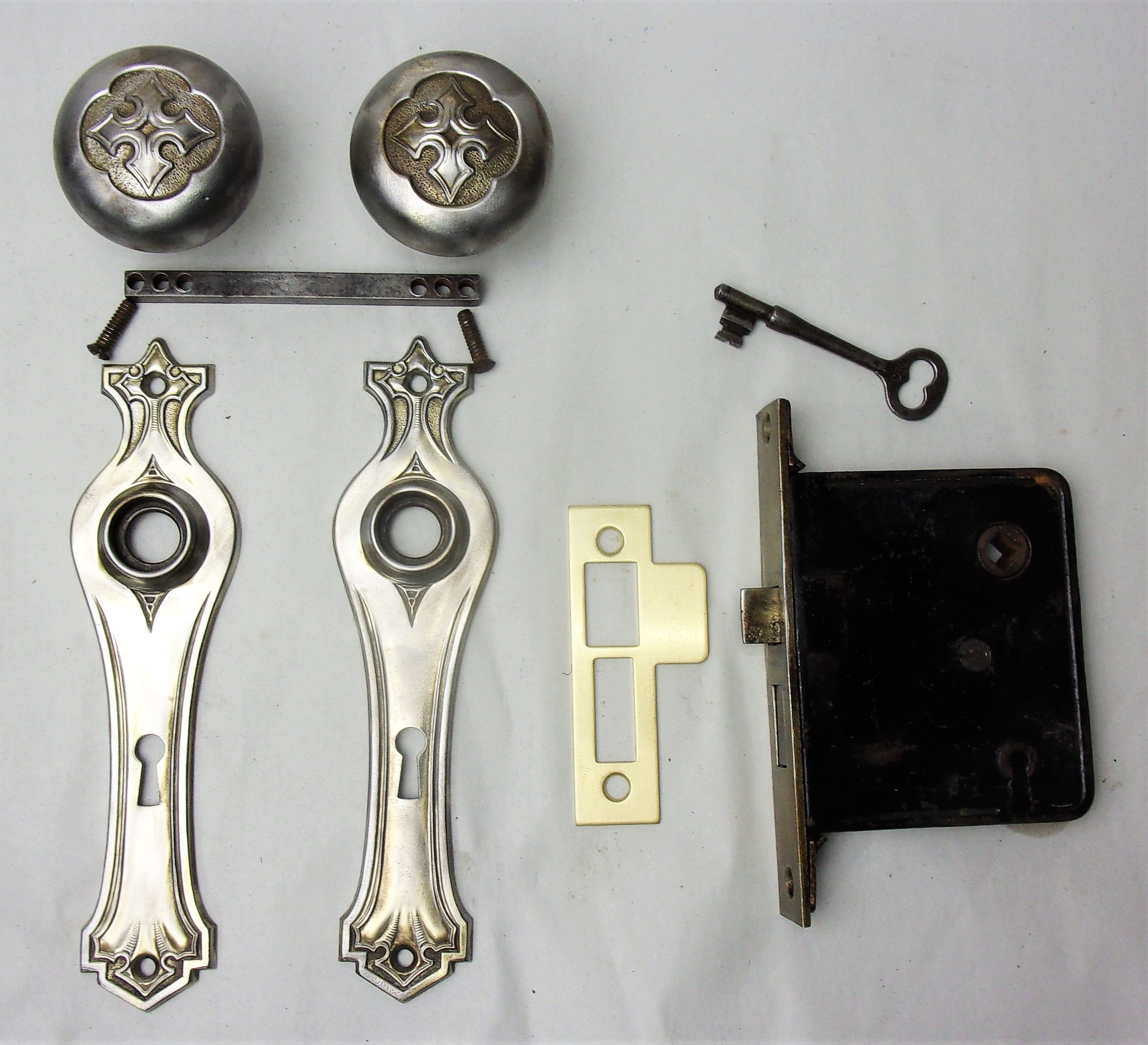 Antique Door Set Victorian / Eastlake Backplate Knob Mortise Lock Key ...