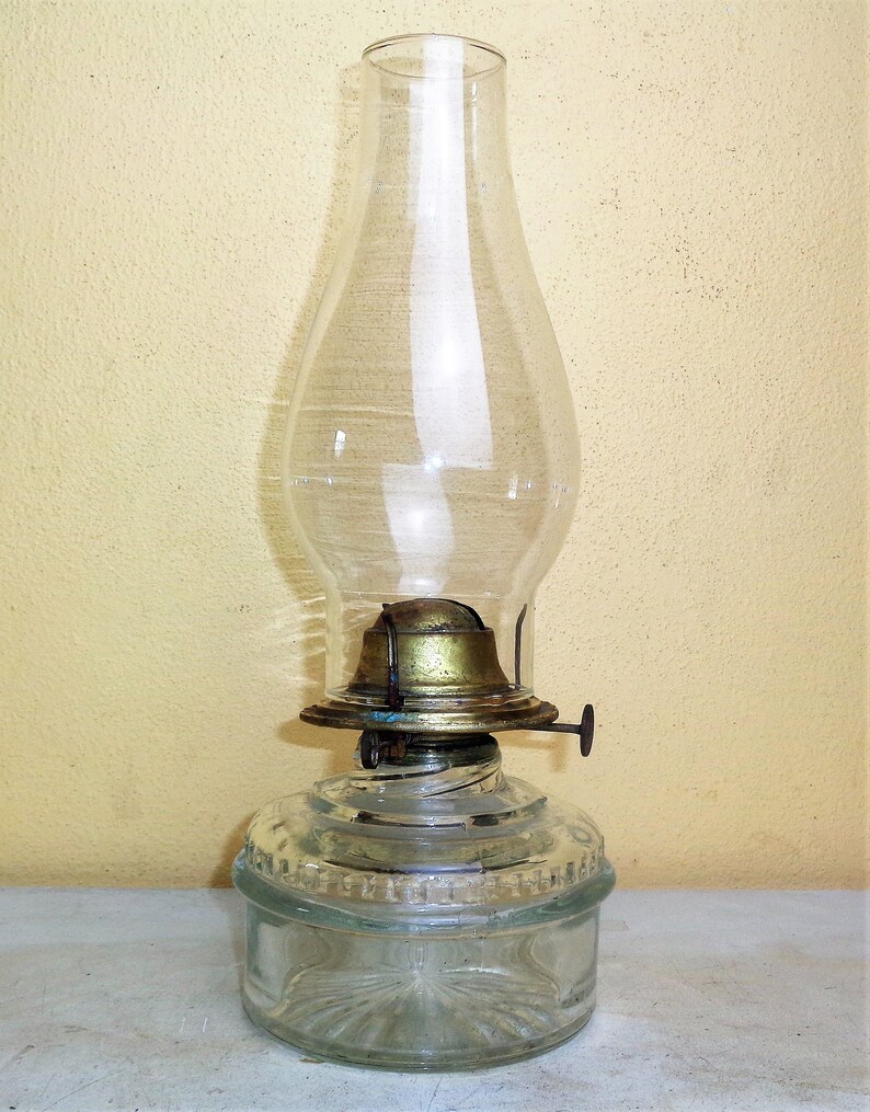 Antique Vintage Clear Glass Oil Kerosene Hurricane Lamp Etsy