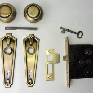 Antique Vintage Door Lock Set Art Deco Backplate Door Knobs Mortise Lock Key
