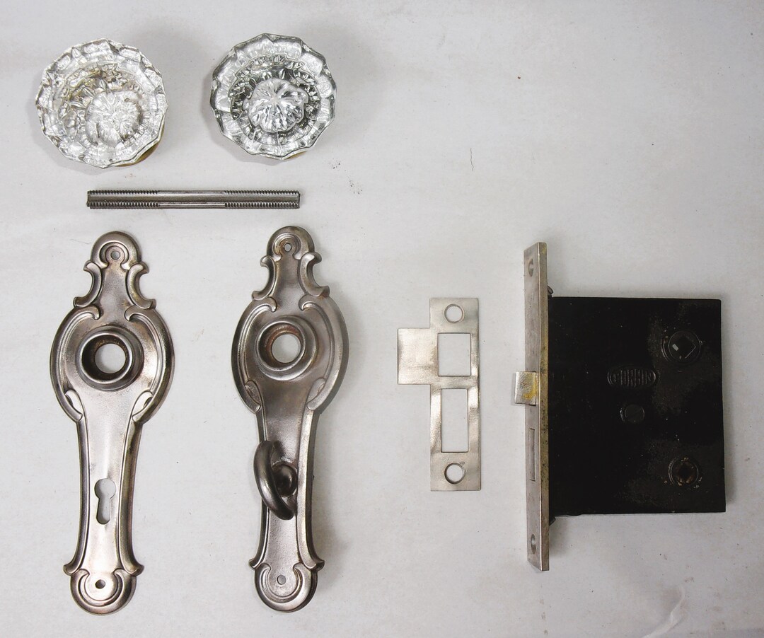 Antique Vintage Bathroom Door Set Art Deco Backplate Glass Etsy