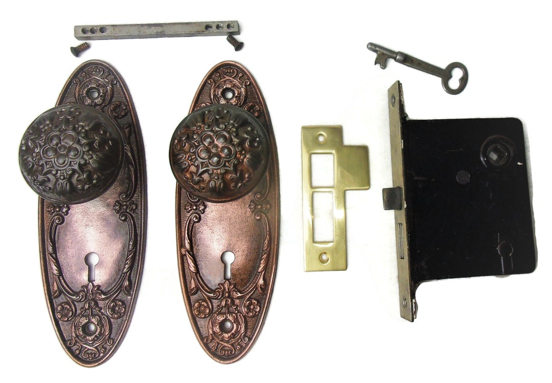 Antique Door Set Victorian / Eastlake Backplate Knob Mortise Lock Key ...
