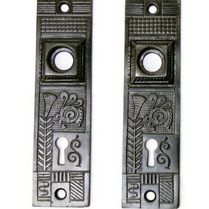 Pair Antique Vintage Victorian Eastlake Ornate Backplates Door Plates Reclaimed