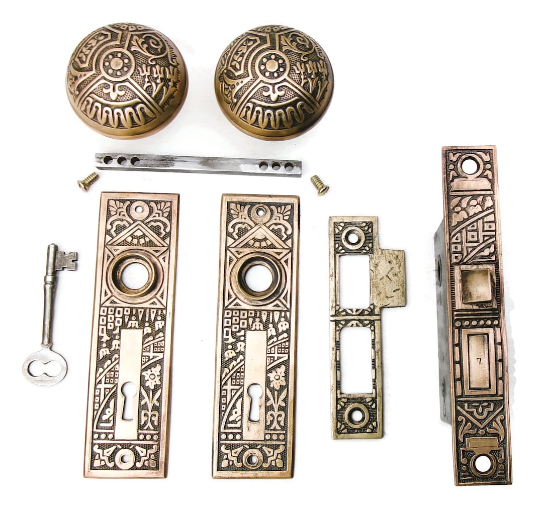 Antique Set EASTLAKE VICTORIAN AESTHETIC Backplates Door Knob Mortise ...