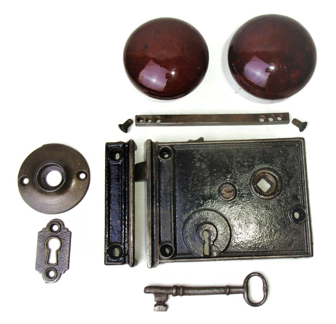 Antique Set Brown Porcelain Door Knobs Surface Mount Mortise Etsy