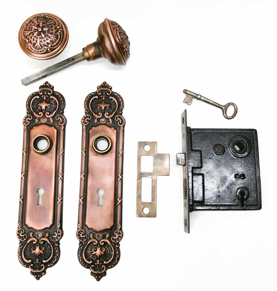 Antique Door Set Victorian / Eastlake Backplate Knob Mortise Lock Key ...