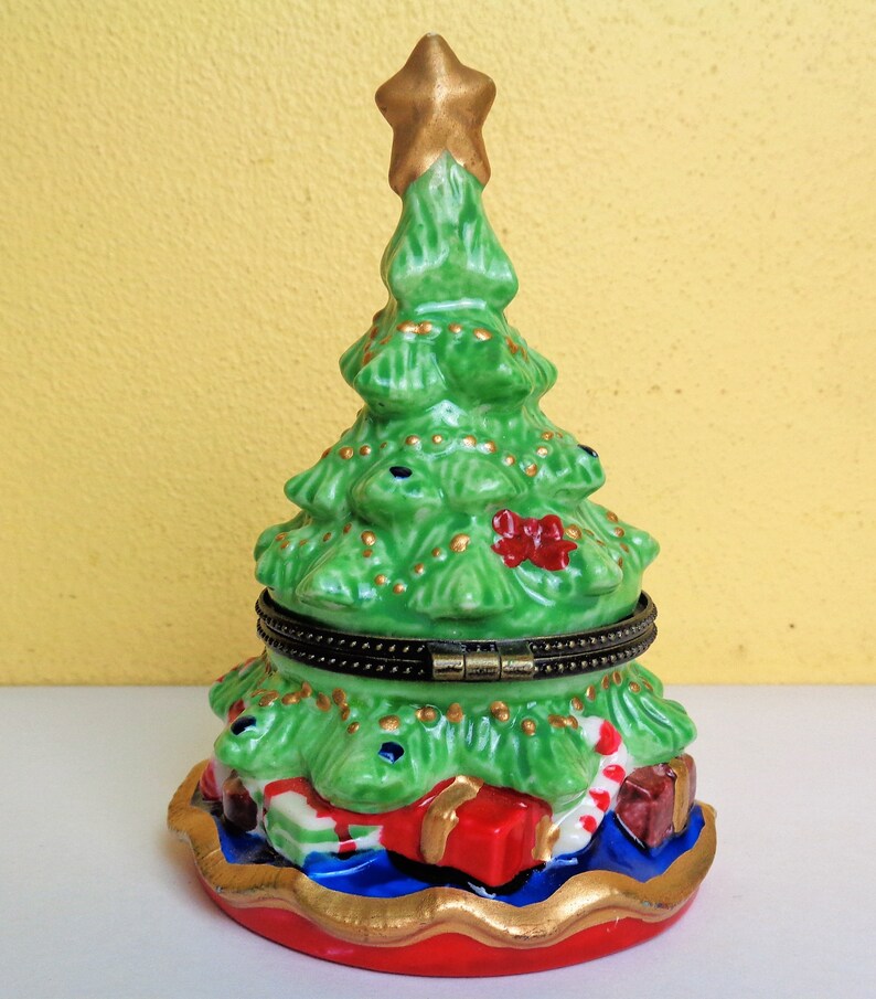 Christmas Tree Holiday Hinged Trinket Box Home Decor 4 14 Tall