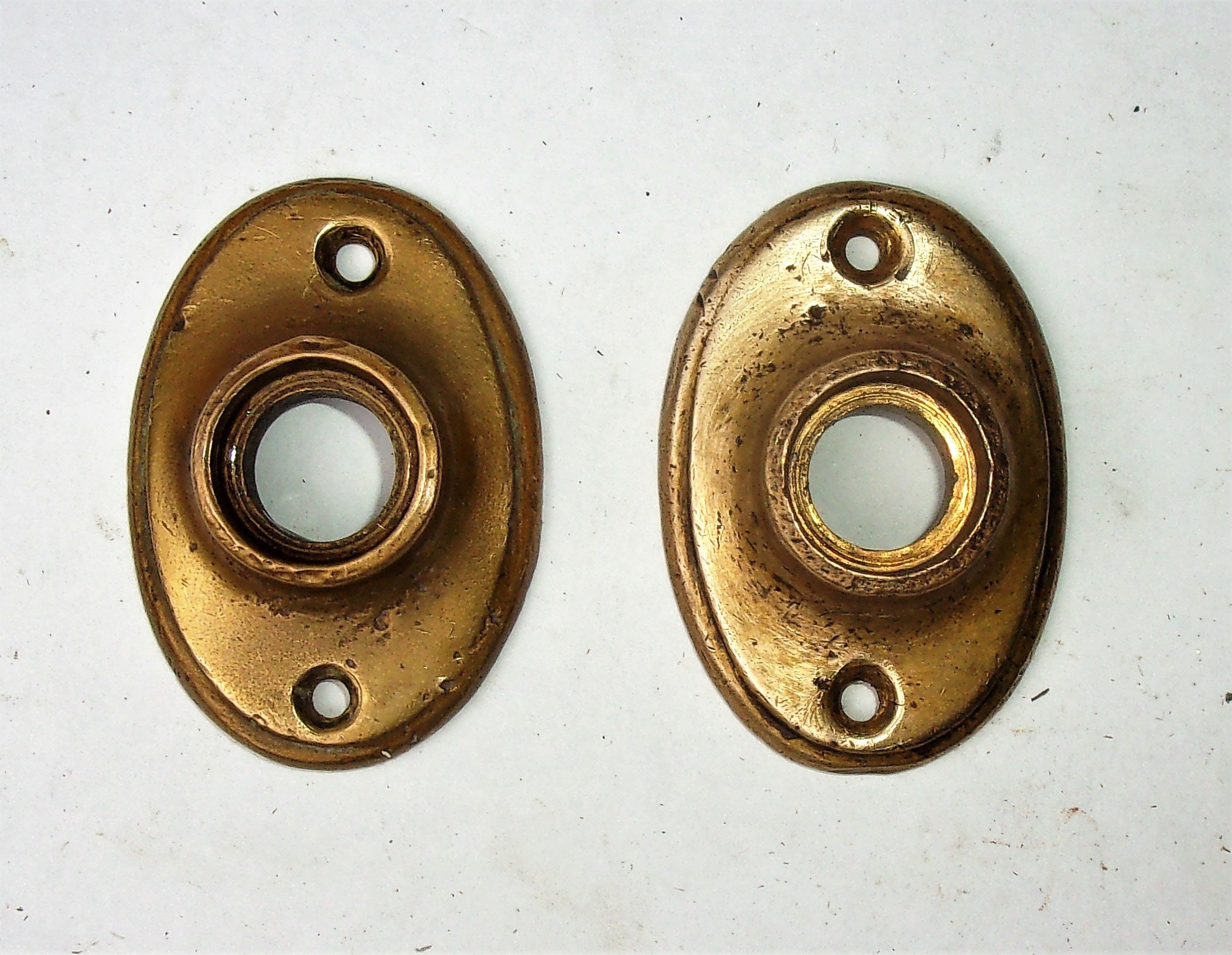 Pair Antique Vintage Solid Brass Oval Escutcheon Rosettes Door Etsy