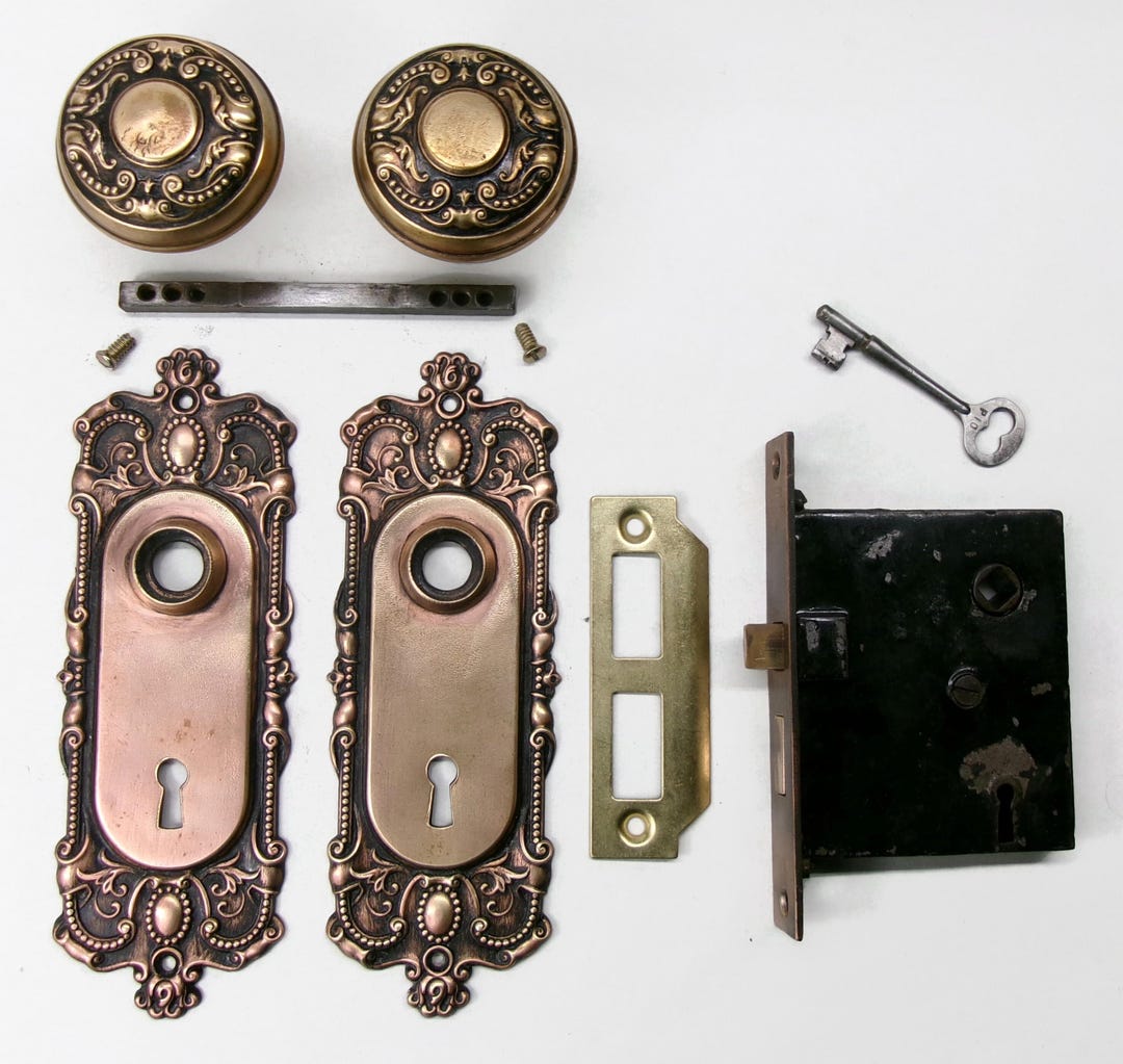 Antique Door Set Victorian / Eastlake Backplate Knob Mortise Lock Key ...