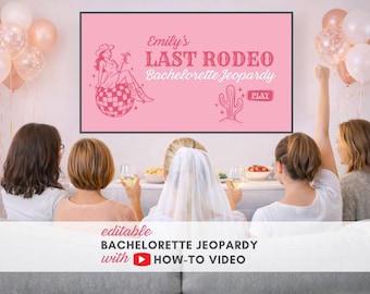 Western Bachelorette Jeopardy | Last Rodeo Editable Canva | Disco Cowgirl Editable Interactive Party | TV Screen Play Jeopardy Bridesmaids
