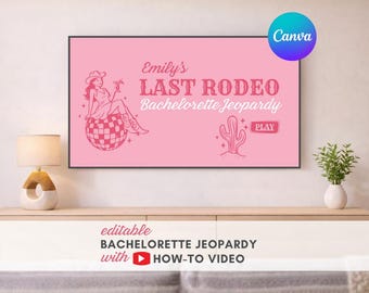 Last Rodeo Western Bachelorette Jeopardy | Editable Canva | Disco Cowgirl Interactive Party | TV Screen Jeopardy Bridal Party Games
