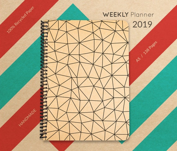 2019 Planner, Handmade Minimal Planner, A5 Recycled Planner, Weekly Planner 2019, 2019 Diary, Spiral Planner, 2019 Calendar