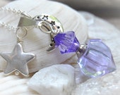 Purple Memorial Cremation Jewelry Silver Plate Crescent Moon and Star Necklace - Fillable Ashes Bottle - Urn Pendant - Gift for Her