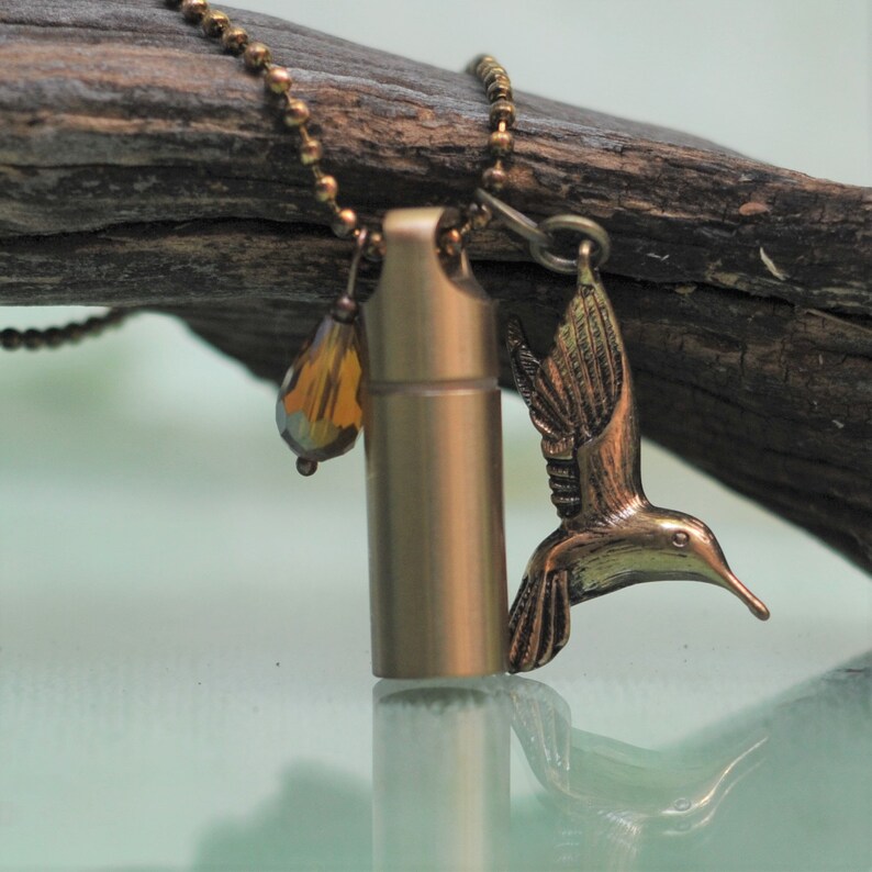 Cremation Jewelry Hummingbird Necklace Ashes Vial 1.5 Etsy