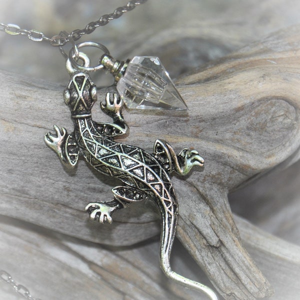 Memorial Pendant 3" Lizard Necklace Pendant Fillable Cremation Jewelry Memorial Necklace Ashes Urn Jewelry  Gift for Her