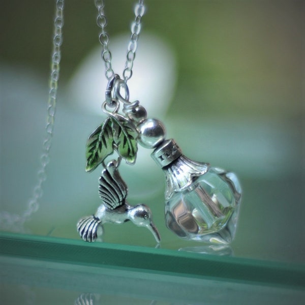 Cremation Human Ashes Necklace Hummingbird, Thick Clear Glass, 3/4" Cremains Bottle Necklace Cremation Jewelry , Memorial