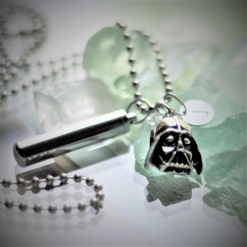 Star Wars Cremation Jewelry Necklace Star Wars Star Memorial Ashes Urn Darth Vader High Silver Letter Charm; U Choose