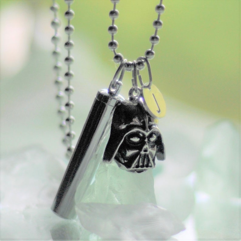 Star Wars Cremation Jewelry Necklace Star Wars Star Memorial Ashes Urn Darth Vader High Silver Letter Charm; U Choose