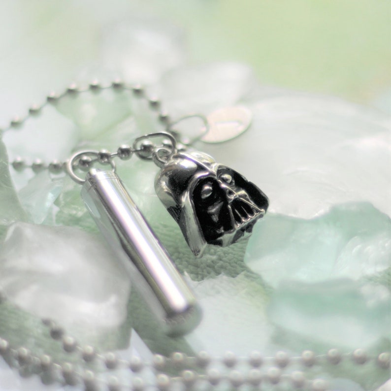 Star Wars Cremation Jewelry Necklace Star Wars Star Memorial Ashes Urn Darth Vader High Silver Letter Charm; U Choose