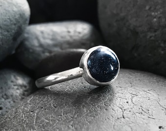 Fate • Handmade 925 Silver/ 9ct Yellow Gold Blue Goldstone Cabochon Ring