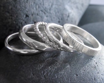 Muses • Handmade 925 Silver Textured Stacking Rings