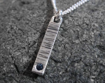 Poseidon • Handmade 925 Silver Striped Bar Pendant with London Blue Topaz