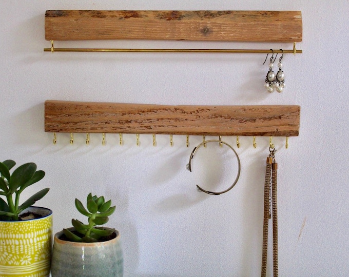 Rustic Wooden Wall Mounted Jewellery Organiser Display With Etsy