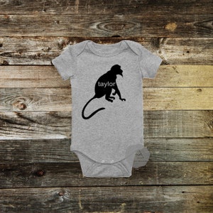 Custom Baby Monkey Personalized Name Monkey Baby Bodysuit. Pregnancy Announcement. Unisex Kids Clothing.Newborn.Baby Shower gift. New Mama