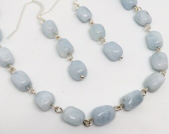 Aquamarine Pale Blue Jewellery Set , silver and gemstone crystal healing necklace earrings set , Birthday or Christmas gift for her