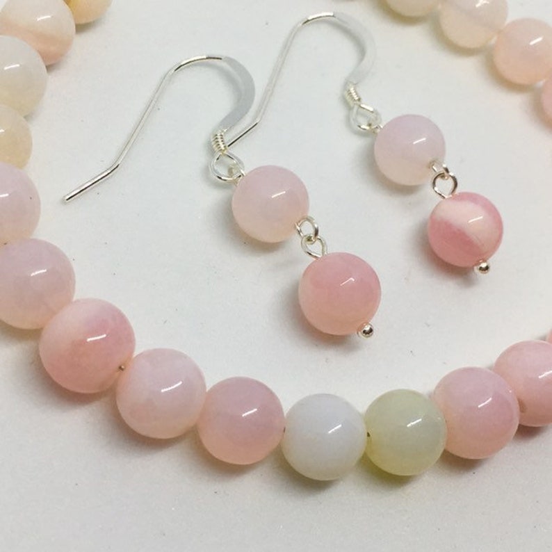 healing birthstone jewellery ombre pink Gemstone Crystal bracelet Earrings set birthday christmas gift for her Pink Opal Jewellery Set