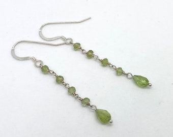 Peridot green drop earrings, dangly dainty gemstone earrings , August birthstone birthday gift for her