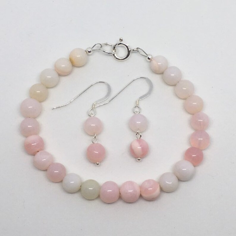 healing birthstone jewellery ombre pink Gemstone Crystal bracelet Earrings set birthday christmas gift for her Pink Opal Jewellery Set
