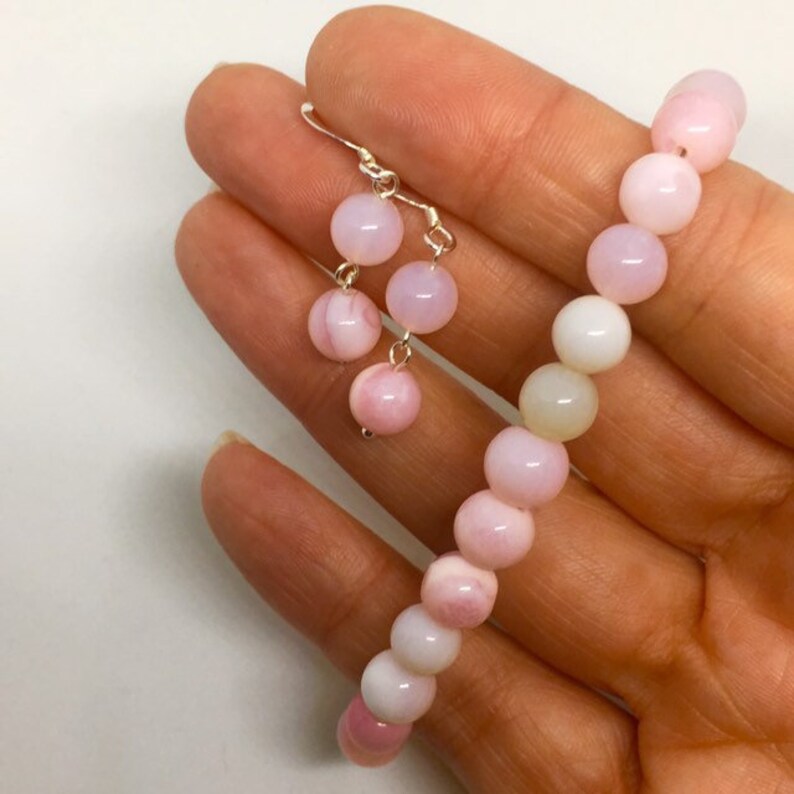 healing birthstone jewellery ombre pink Gemstone Crystal bracelet Earrings set birthday christmas gift for her Pink Opal Jewellery Set